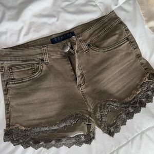 Army Green Low Waist Jean Shorts with lace